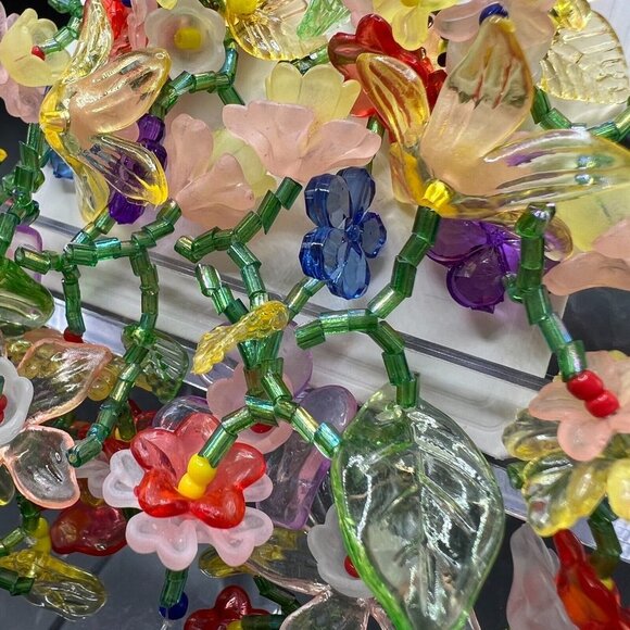 Beaded Flower Waterfall Statement Earrings - Picture 4 of 6